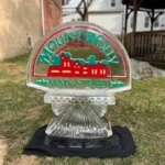Ice sculpture featuring the Mount Holly Main Street logo during the Fire & Ice winter festival in downtown Mount Holly, Burlington County, NJ