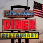 Neon sign outside the Vincentown Diner, a well-known Burlington County landmark.