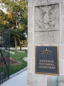 Four For Friday: Historic Cemeteries That Tell Burlington County’s Story 3 Entrance monument and gravestones at Beverly National Cemetery in Beverly, New Jersey.